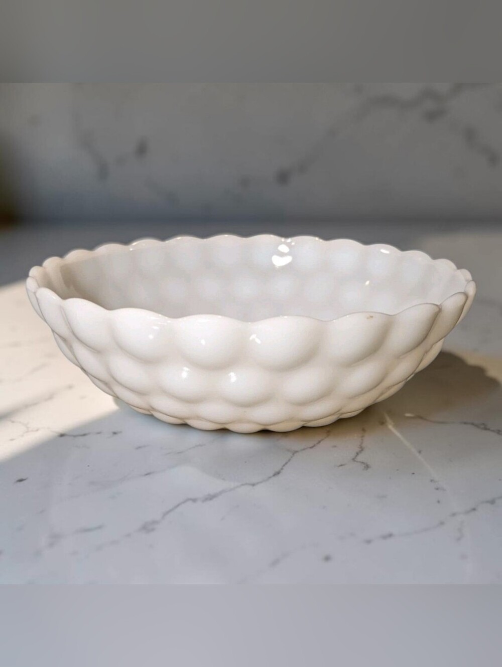 Anchor Hocking Fire King White Milk Glass Bubble Serving Bowl Dish 8.25 Vintage